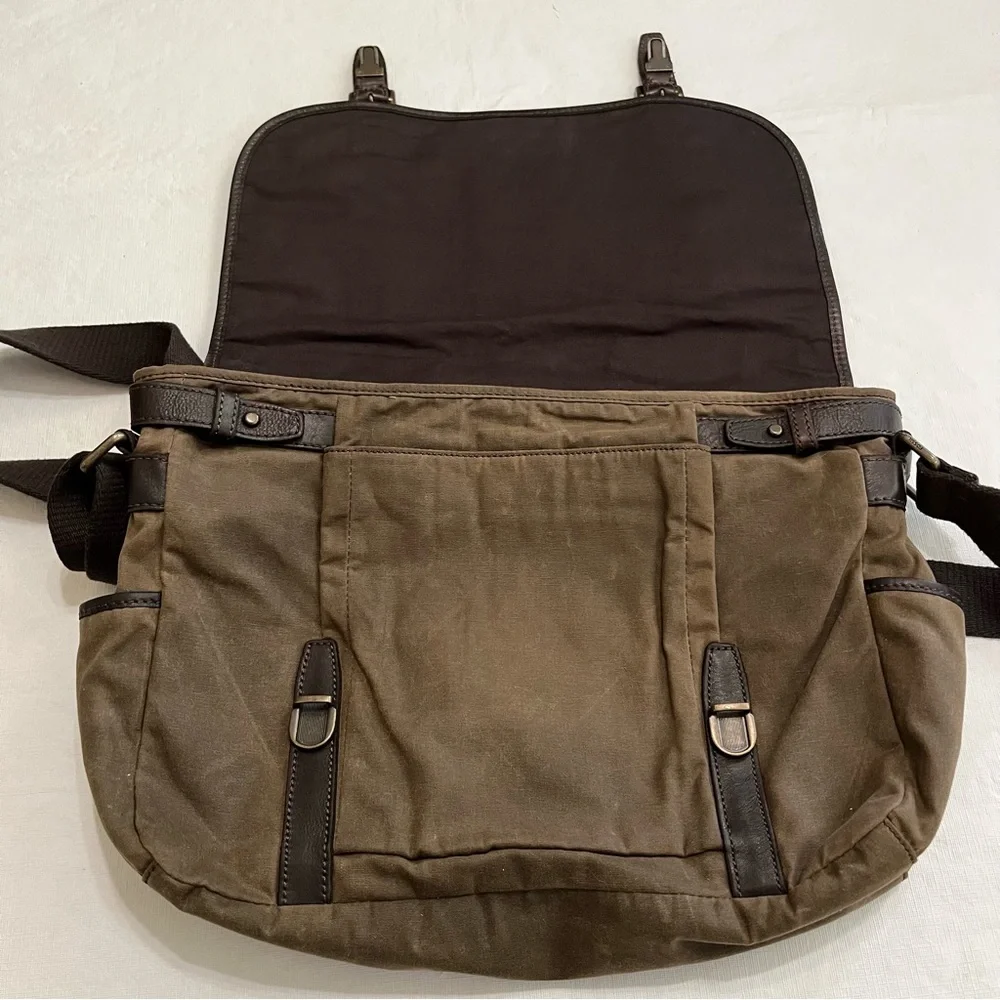 Fossil Olive Canvas Messenger with Dark Brown Leather Trim